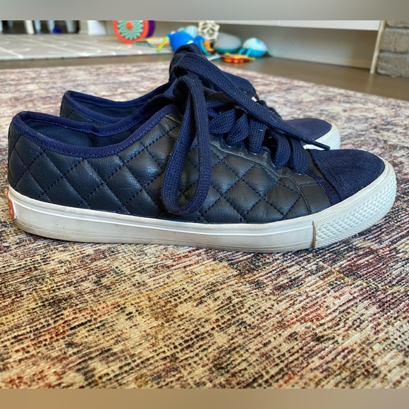 Tory Burch Leather Lace-up Quilted Sneakers - Picture 1 of 8